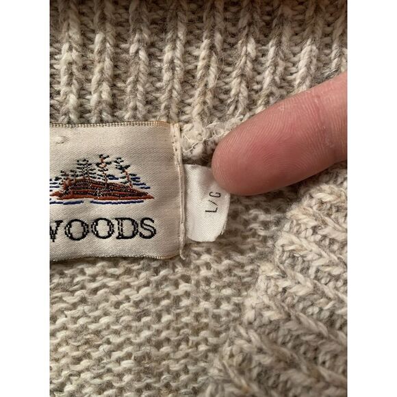 Vintage Oversized Sweater Ragg Wool Blend Northwoods Shawl Mens L Beige Ivory - Picture 5 of 11